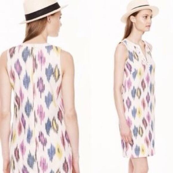 J. Crew Watercolor Ikat Print Cotton Blend Shift Dress in White /Multi Size 4 - Picture 14 of 14